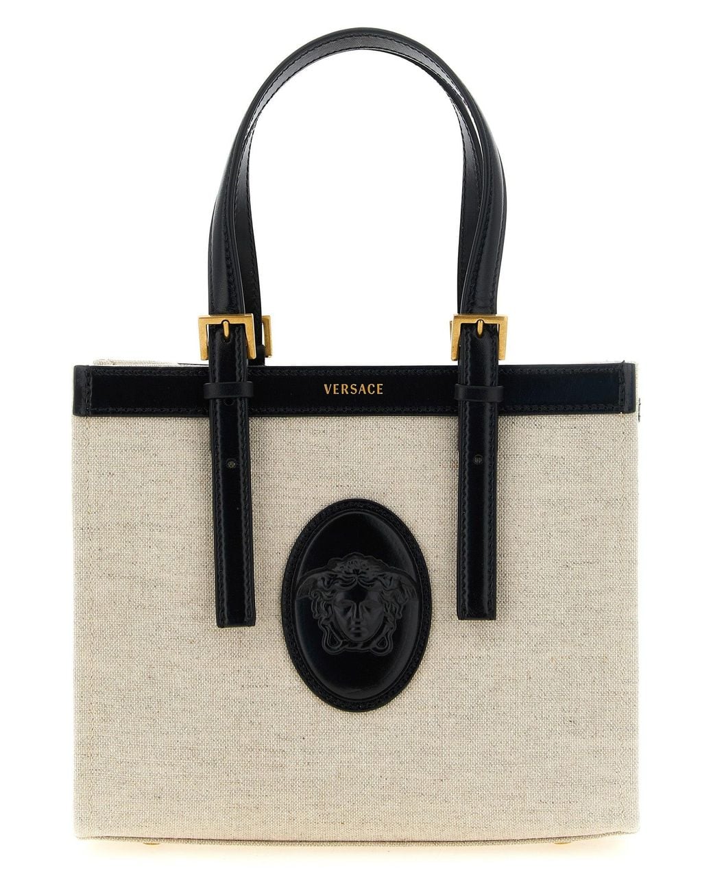 Versace Black Linen Tote Bag