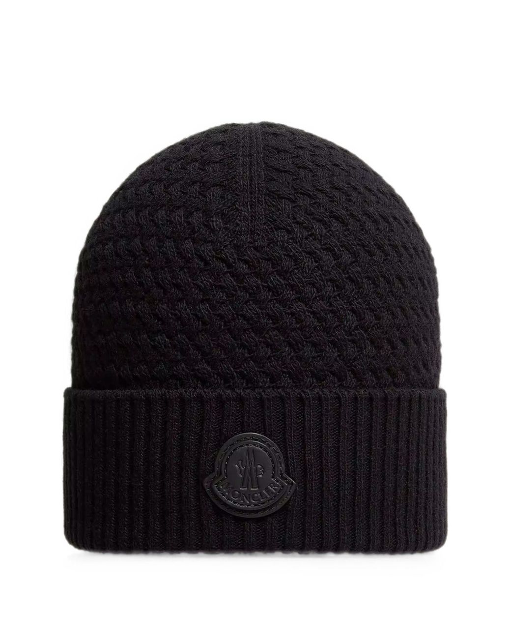 Moncler Blue Logo-Patch Cable-Knit Beanie Hat for men