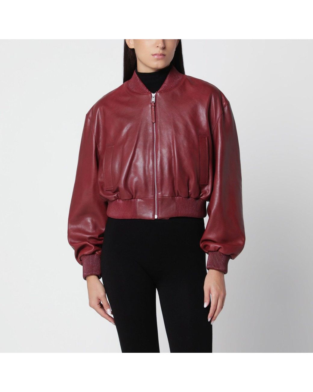 Arma Red Hannah Cropped Bomber Jacket