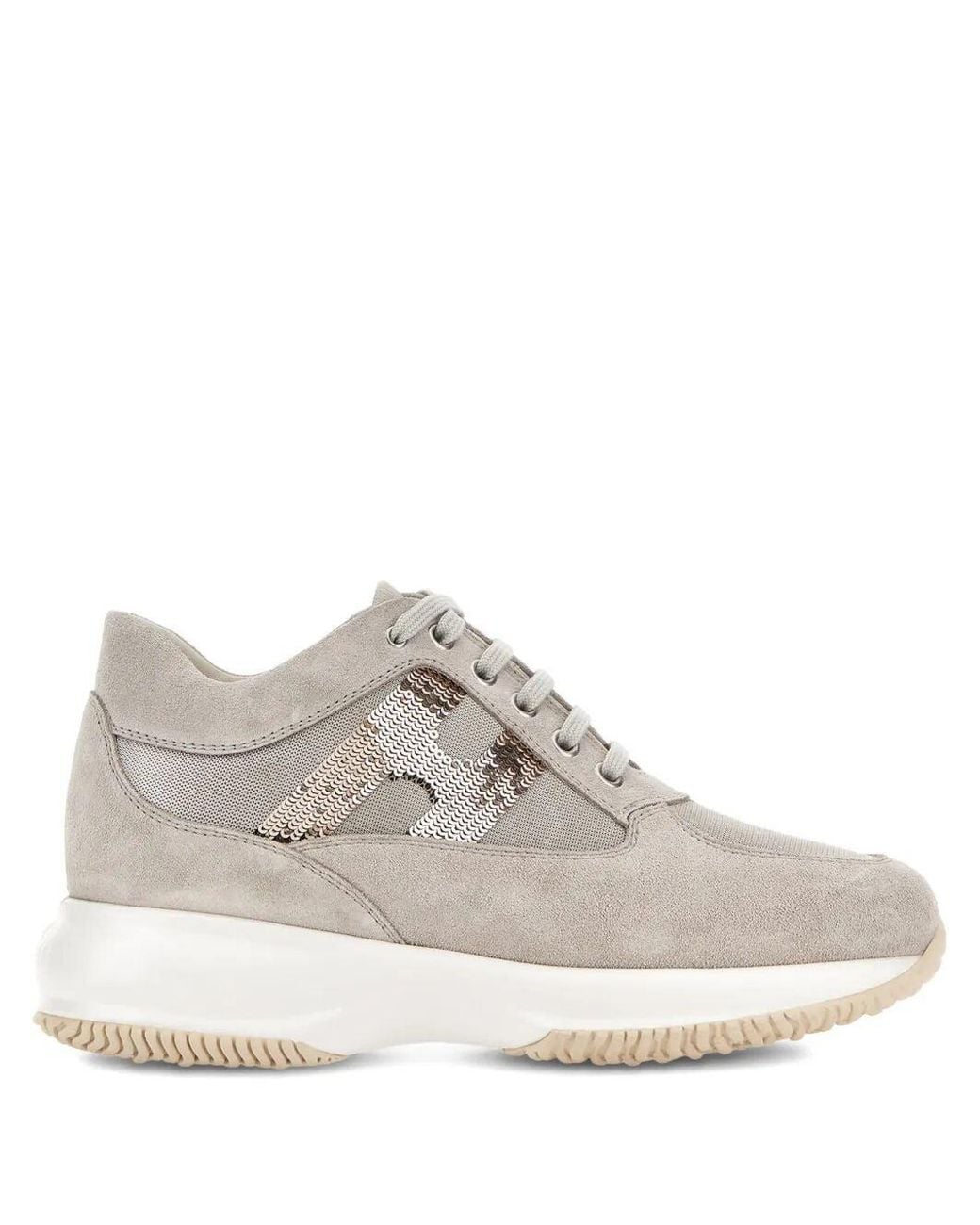 Hogan White Interactive Suede Sneakers With Sequins