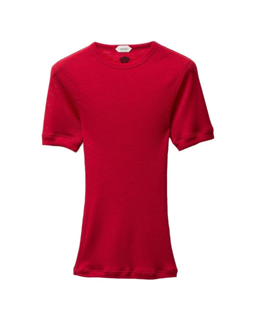 Versace Red Wool Top With Short Sleeves