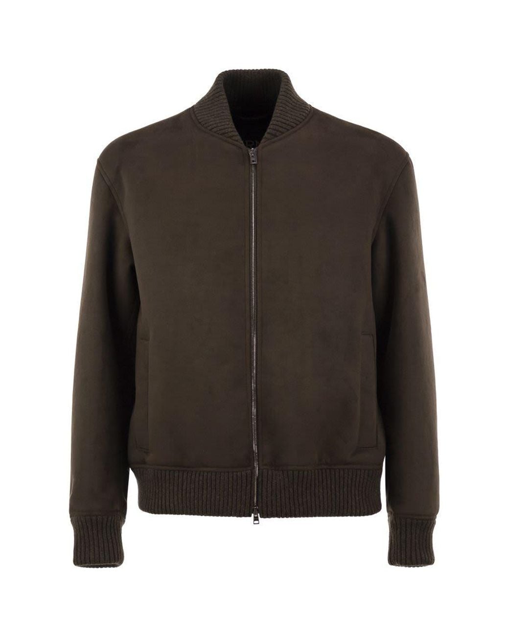 Herno Black Suede-Effect Bomber Jacket With Knitted Trims for men