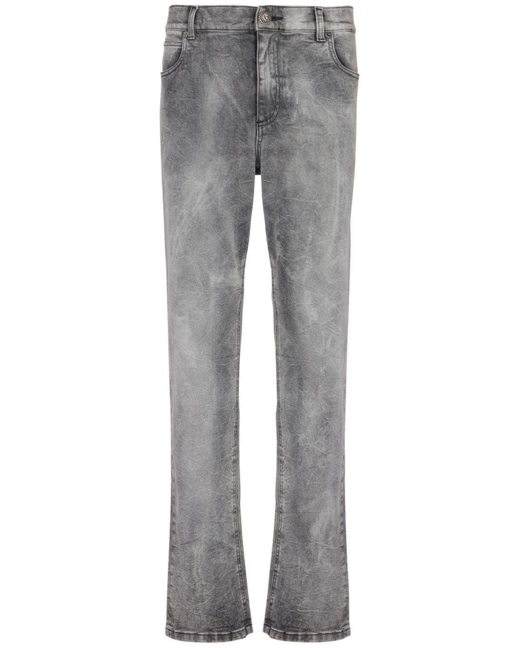 Balmain Gray Straight Cotton Mid-Rise Jeans for men