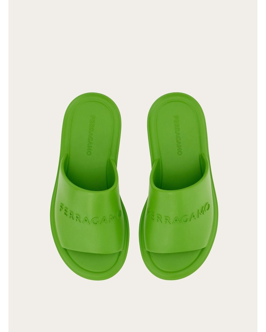 Ferragamo Green Giuneva Slides, Light Rubber