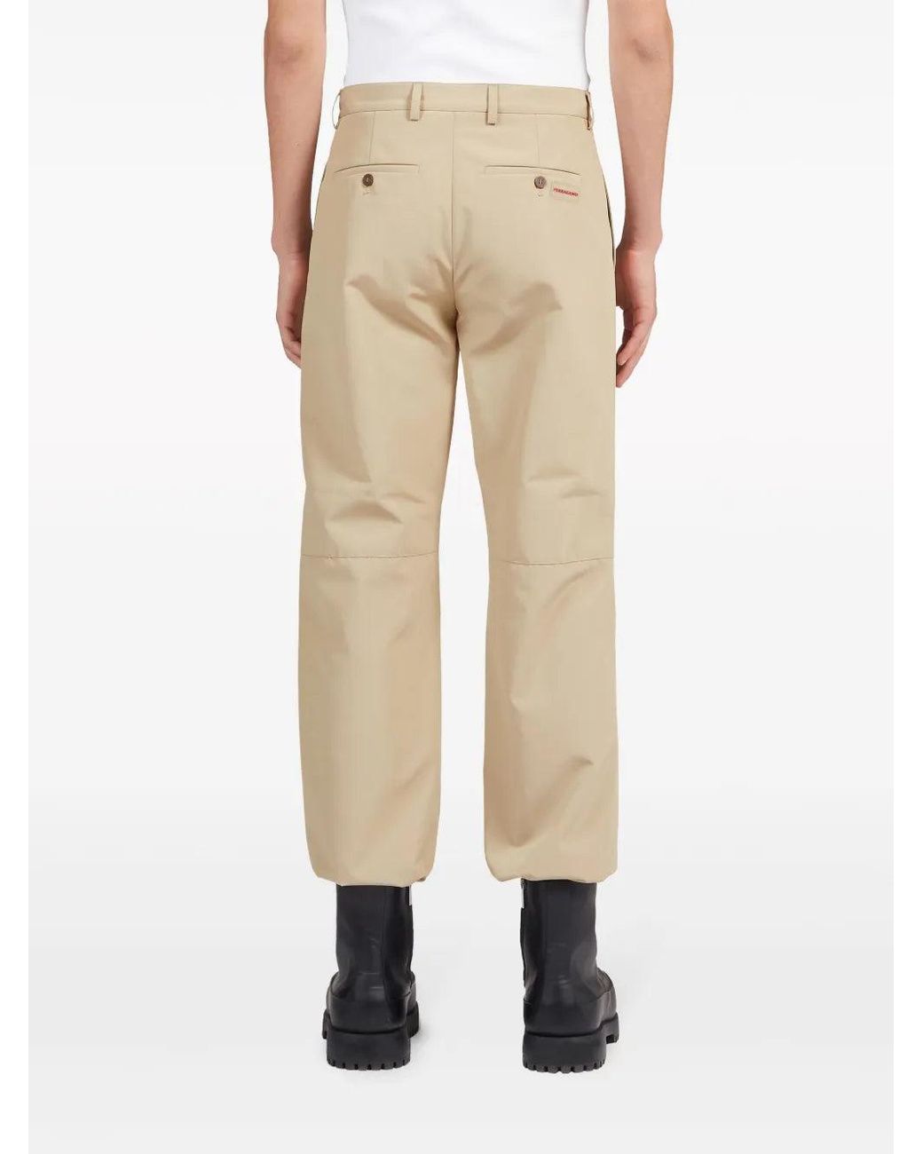 Ferragamo Natural Logo-Patch Cotton Cropped Trousers for men