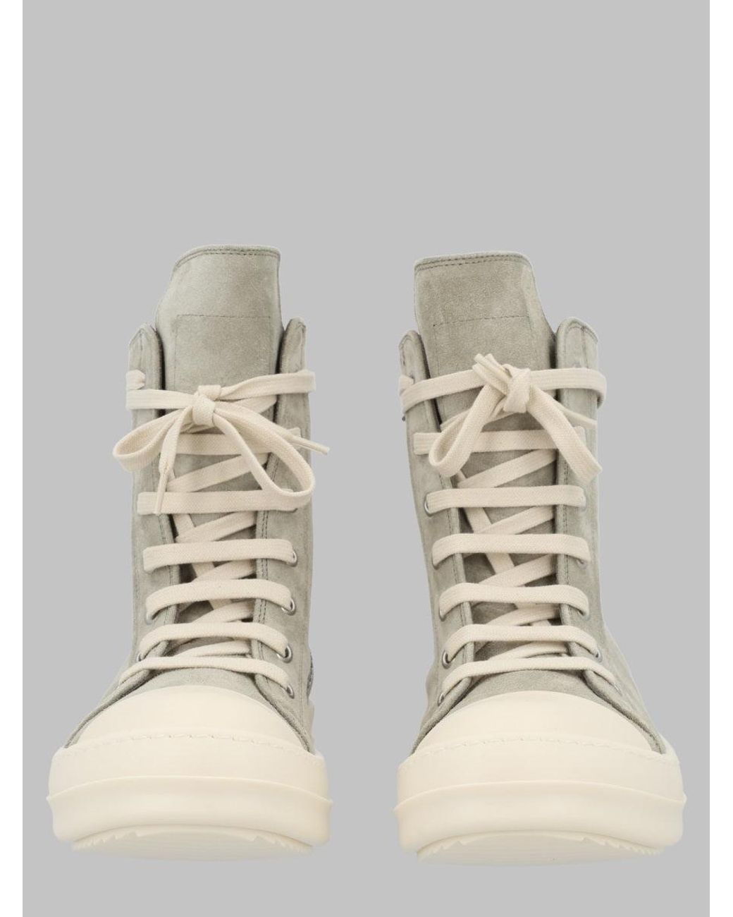 Rick Owens Natural High-Top Zipper Detail Calf Leather Sneakers