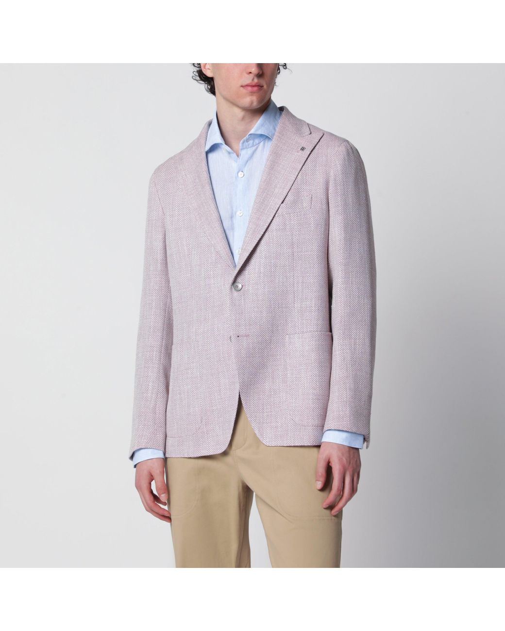 Tagliatore Purple Single-Breasted Herringbone Jacket Lilac for men