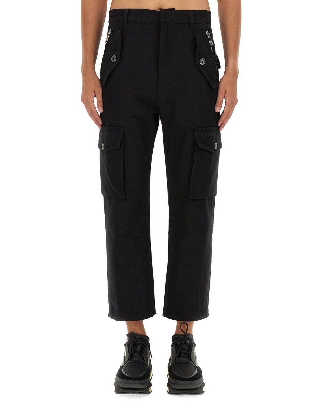 Balmain Black Regular Fit Cargo Pants for men