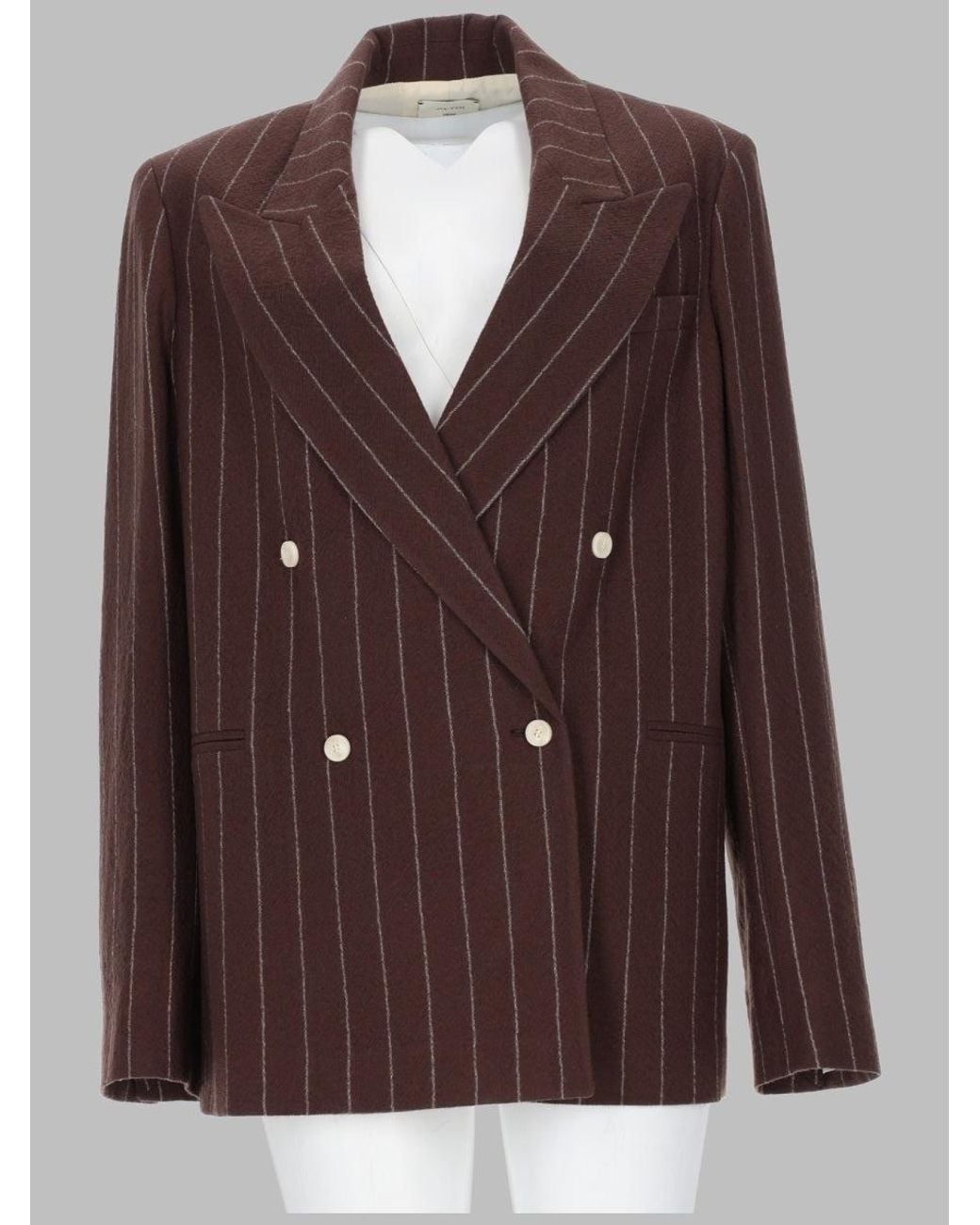 Alysi Brown Pinstriped Double-Breasted Wool Blazer