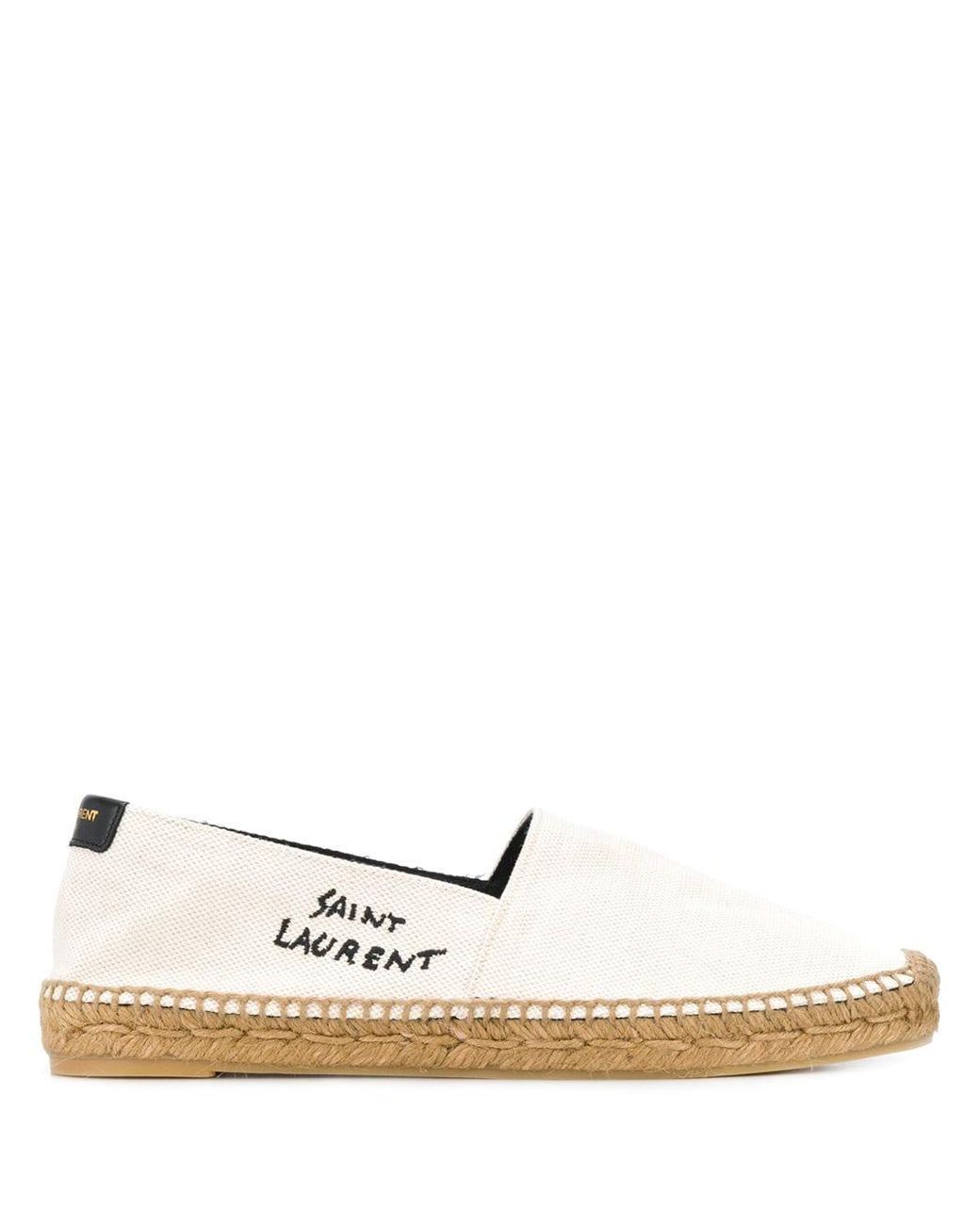 Saint Laurent White Embroidered Espadrilles In Canvas