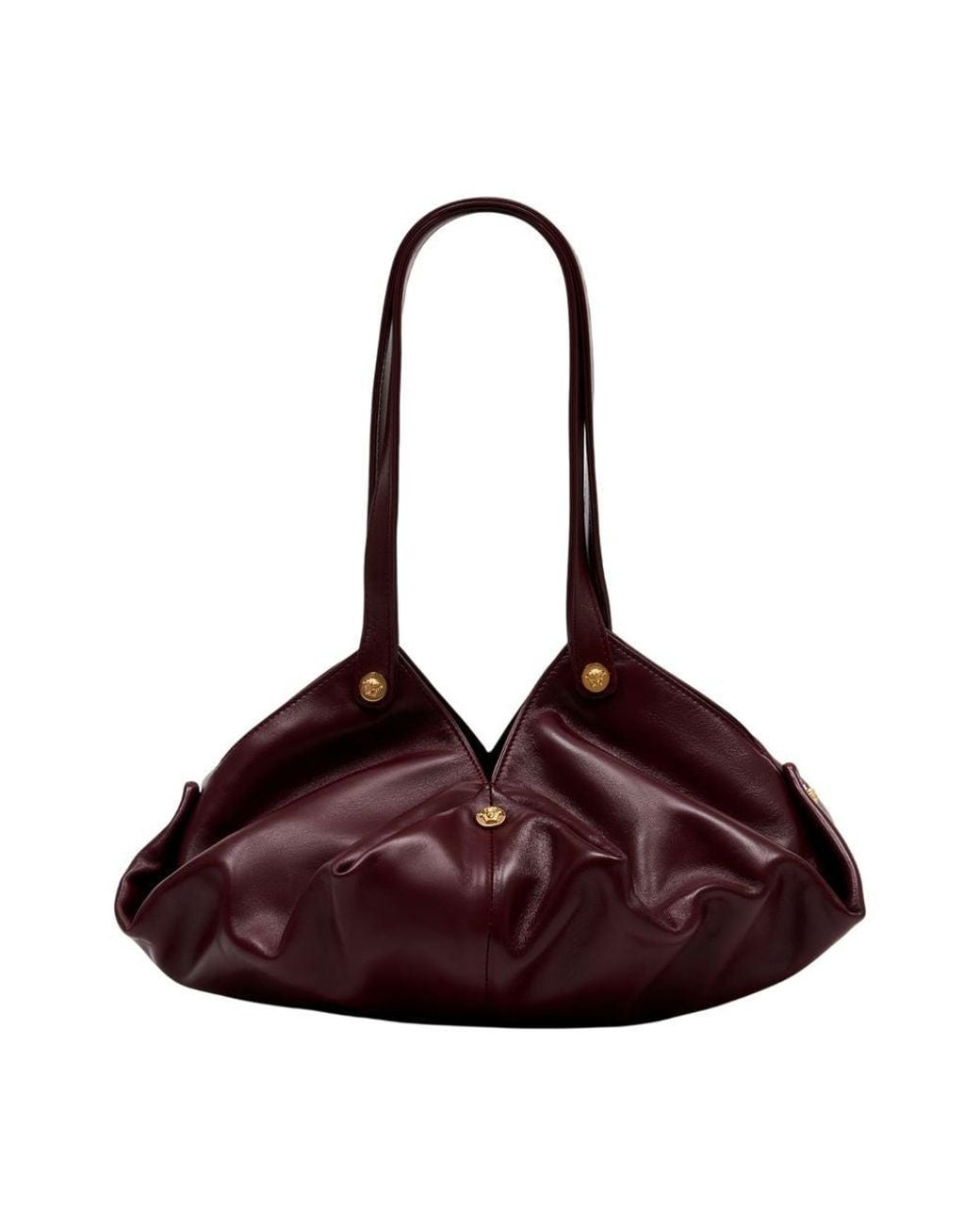 Versace Red Pleated Lambskin Shoulder Bag Burgundy