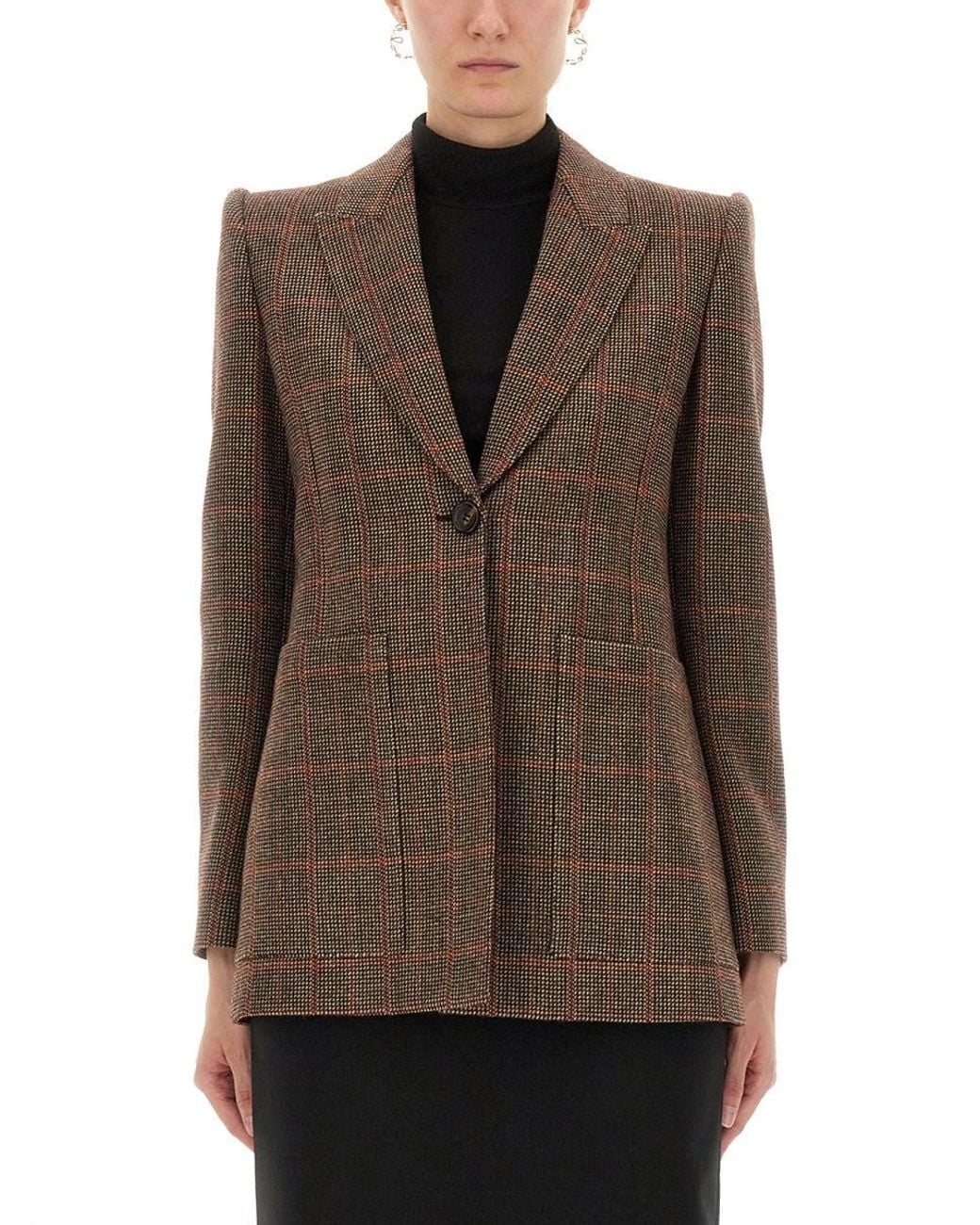 Chloé Brown Checked Wool Blazer