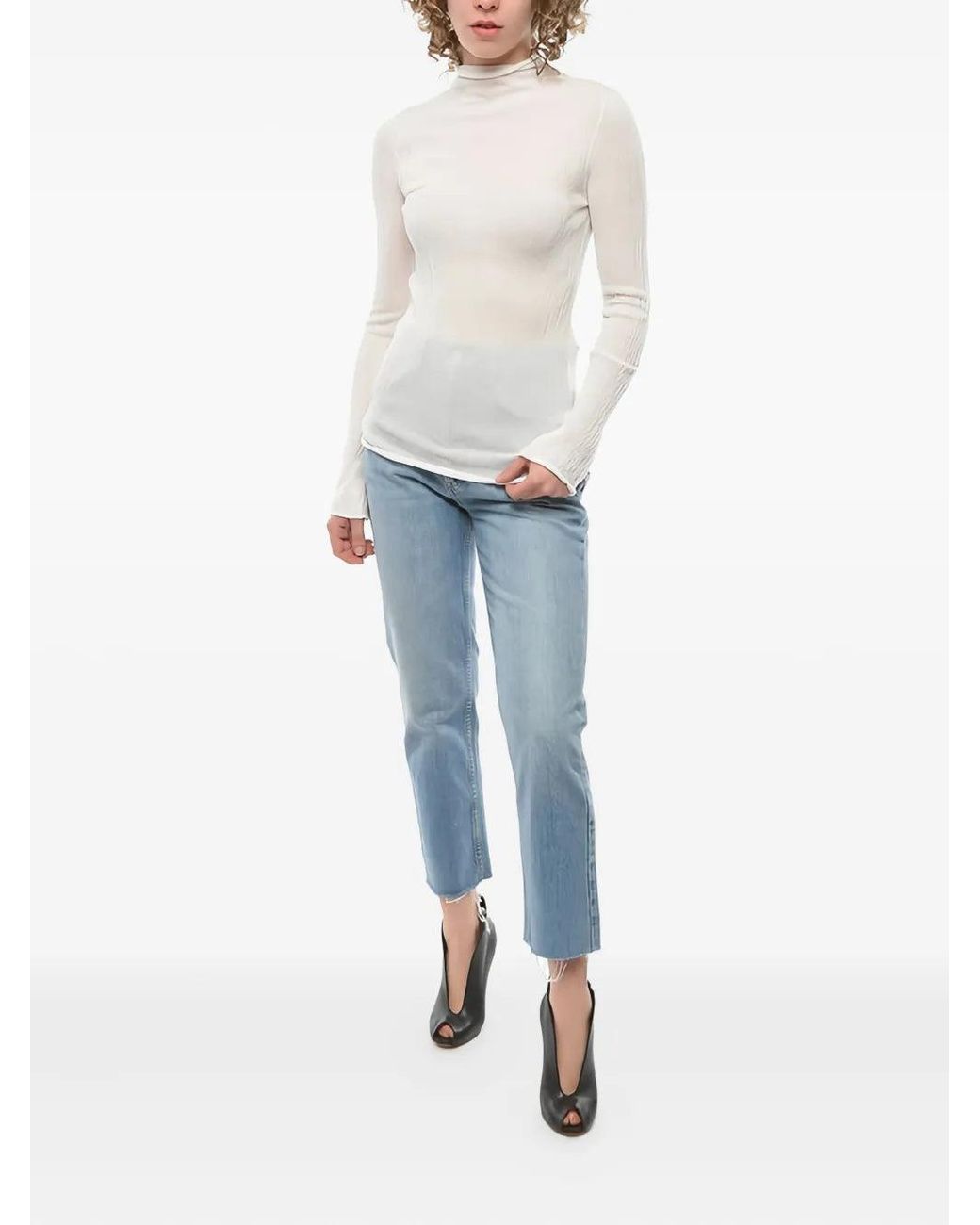Ferragamo White Long Sleeves Round-Neck