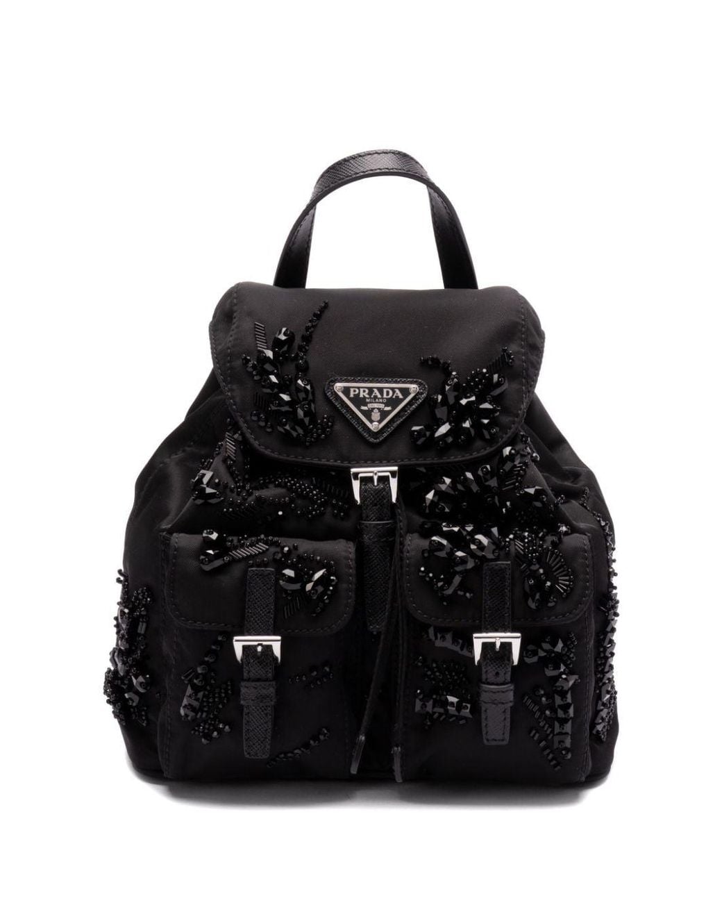 Prada Enamel Triangle-Logo Backpack in Black | Lyst