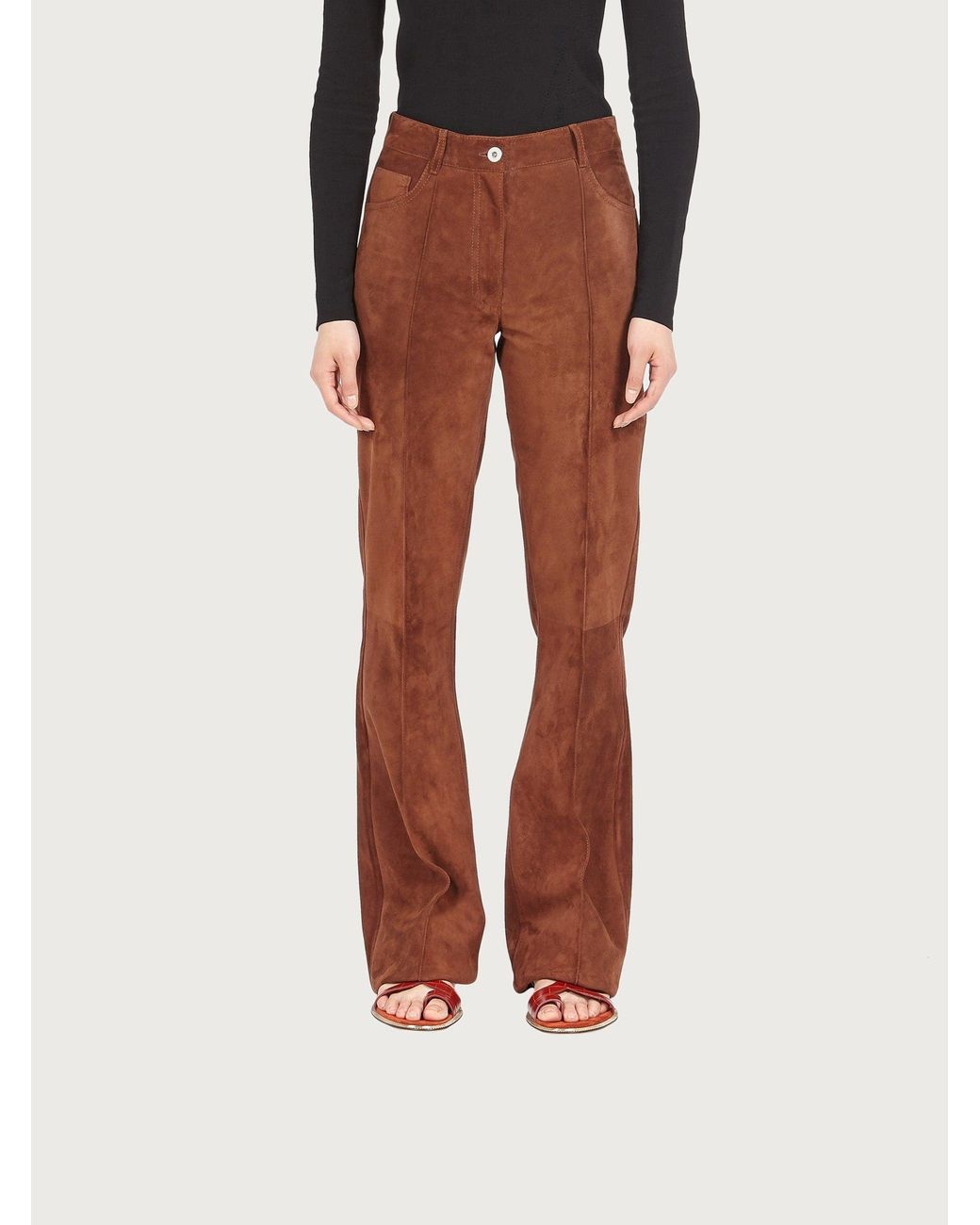 Ferragamo Multicolor Suede Flared Pants — Medium