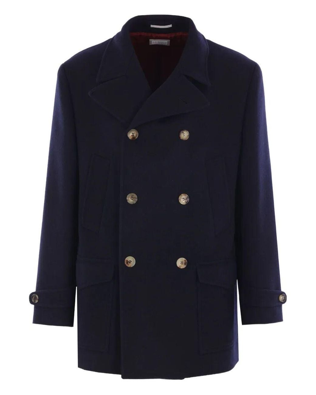 Brunello Cucinelli Blue Wool Double-Breasted Coat for men
