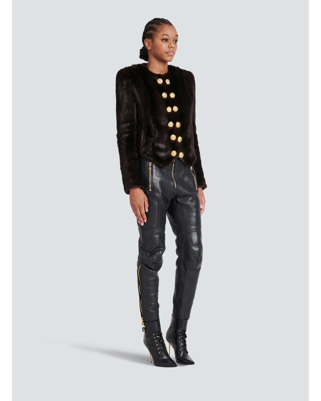 Balmain Gray Leather Pants