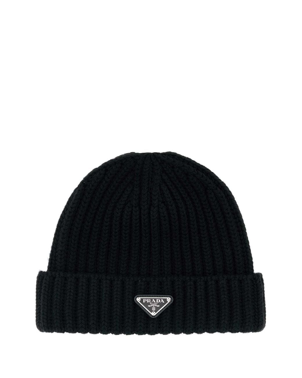Prada Black Wool Knit Cap With Logo
