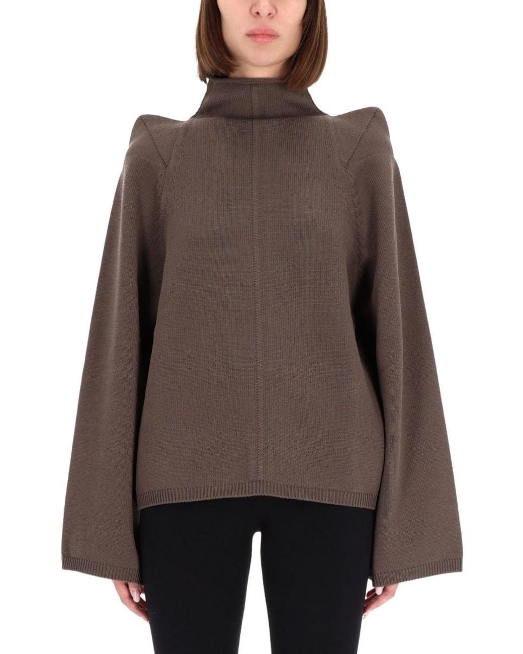 Rick Owens Brown Solid Turtle Neck Top