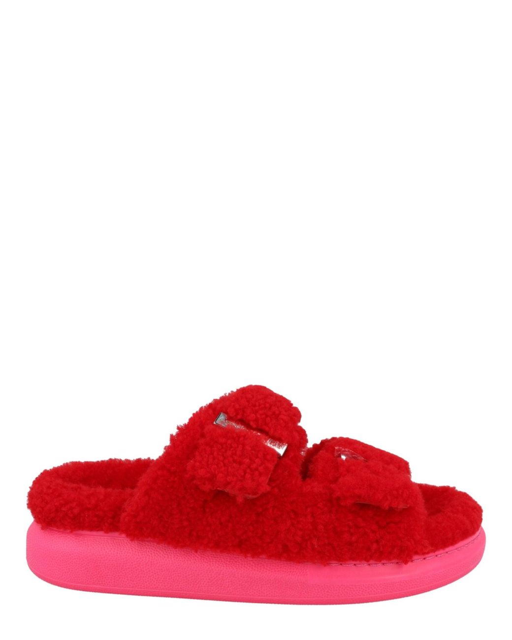 McQueen Red Shearling Slide Sandals