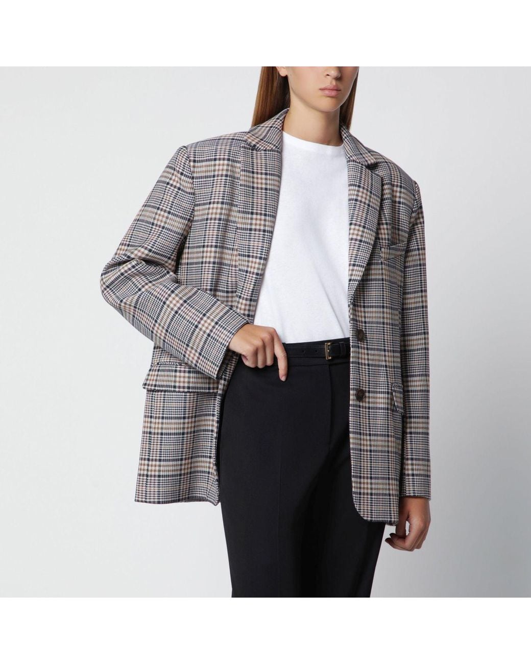 Anine Bing Gray Singlebreasted Check Blazer