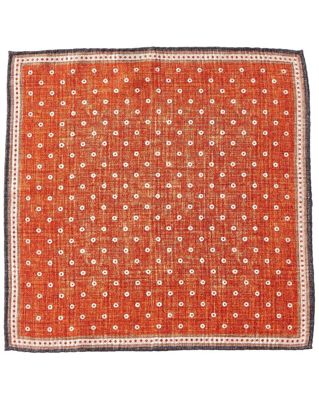 Brunello Cucinelli Orange Carrot Silk Patterned Pocket Square for men