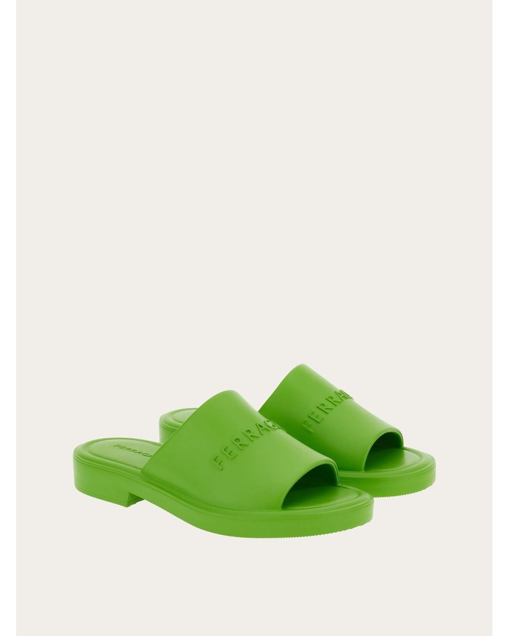 Ferragamo Green Giuneva Slides, Light Rubber