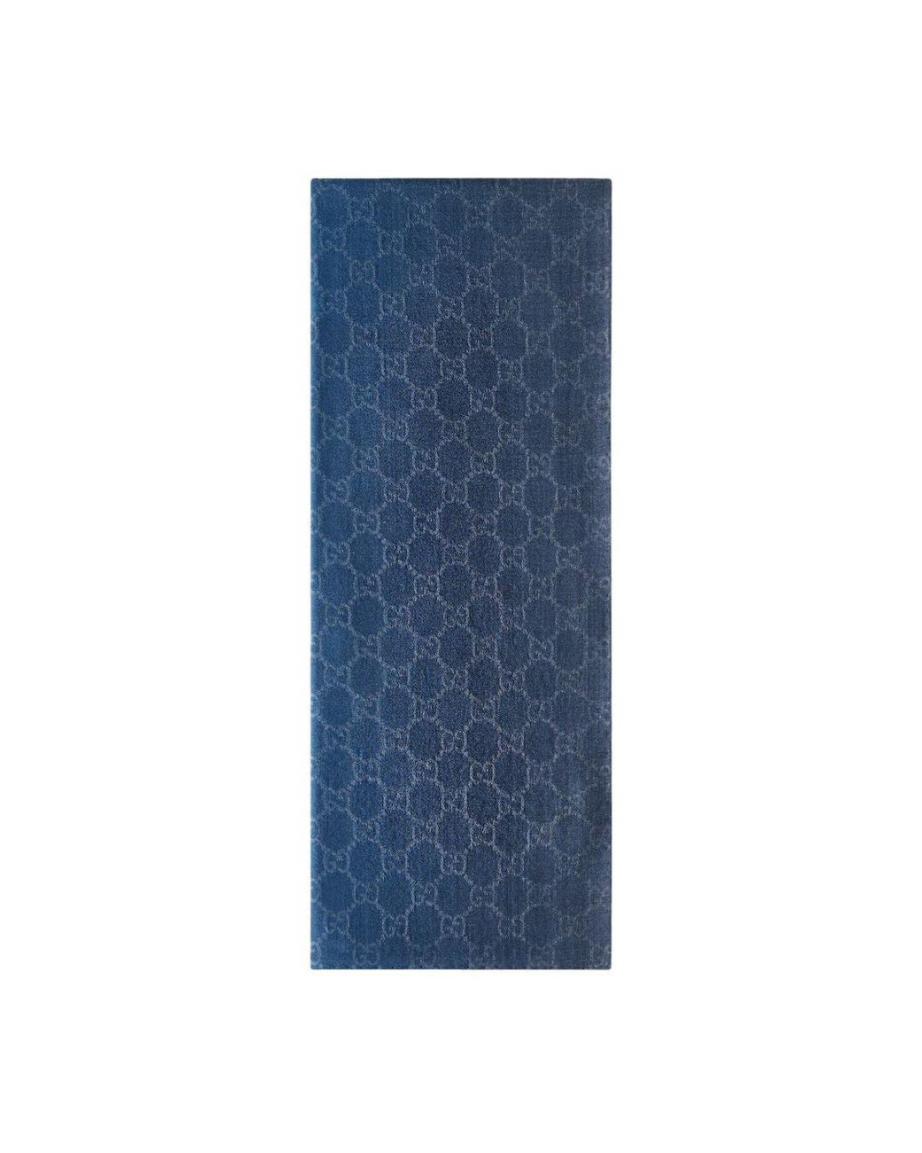 Gucci Blue Gg Wool Scarf