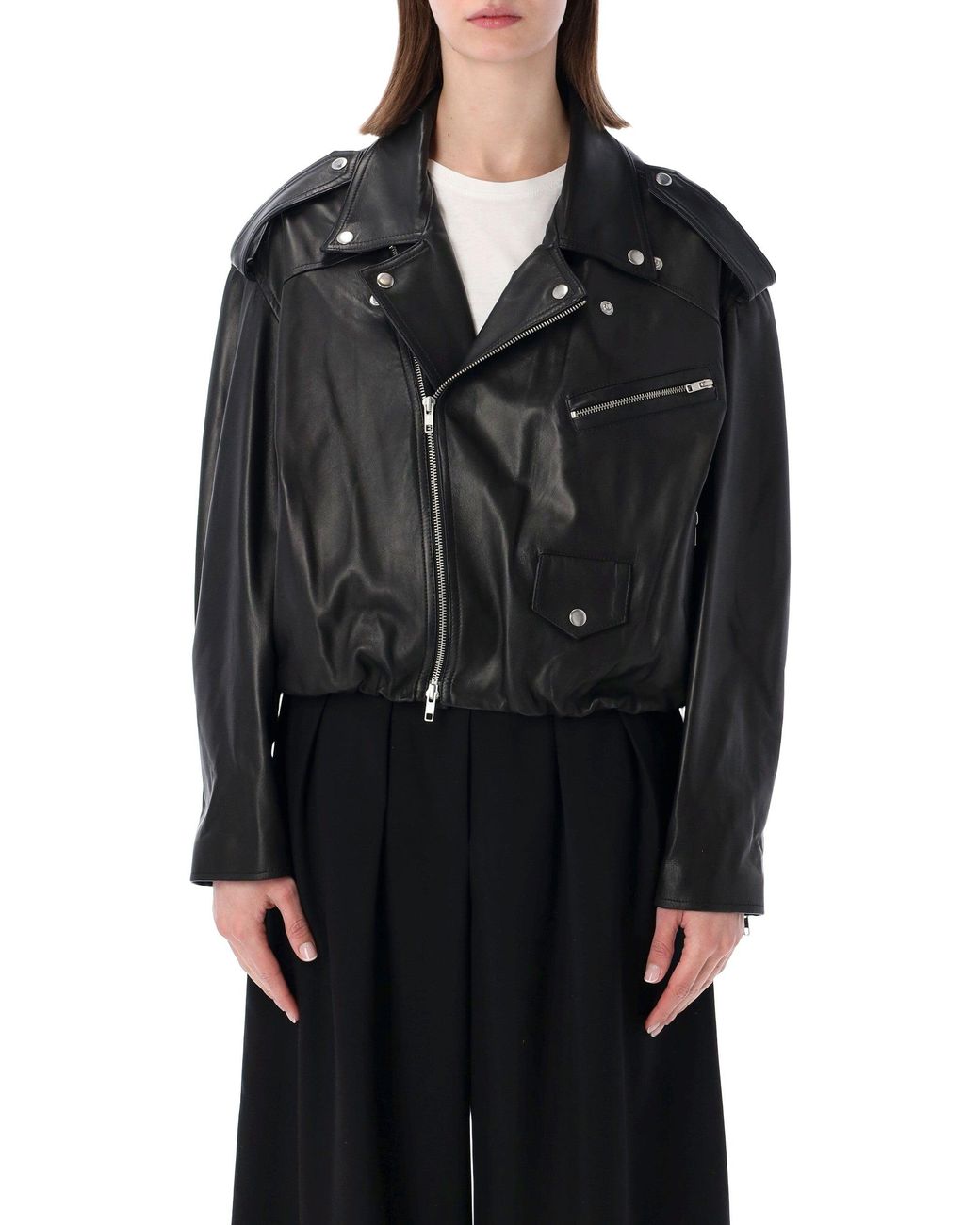 S.W.O.R.D Black Cropped Zip-Front Leather Jacket