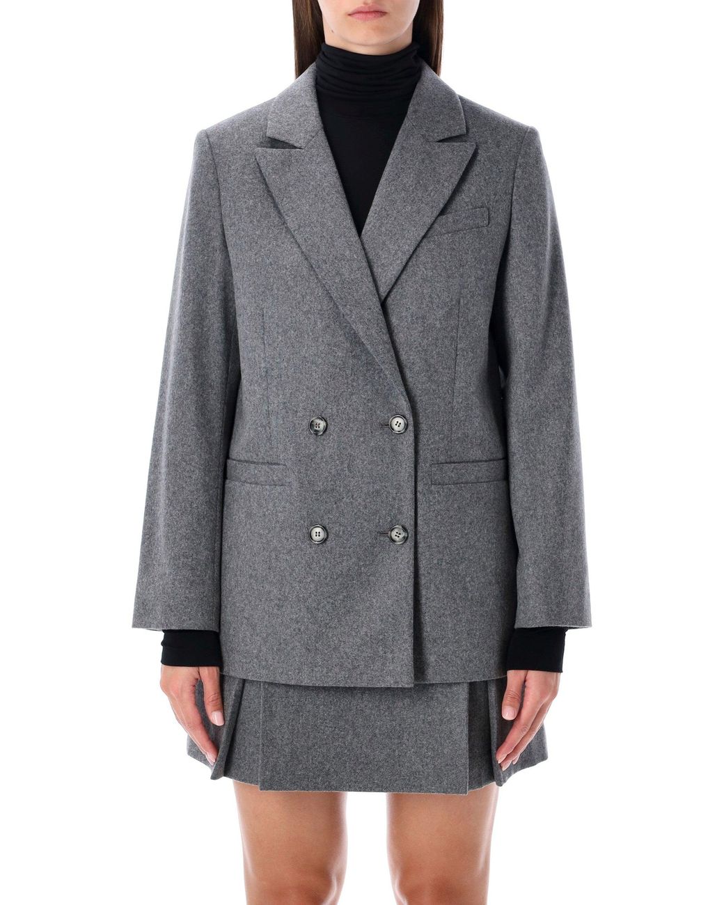 A.P.C. Gray Lucy Double-Breasted Wool Blazer