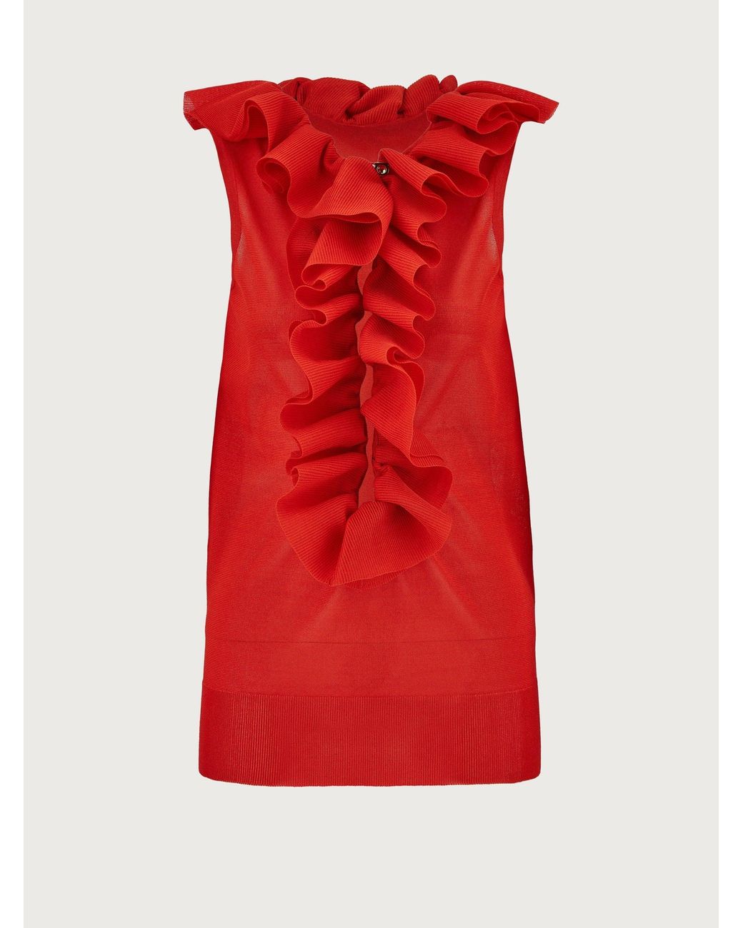 Ferragamo Red Ruffle-Placket Knit Top