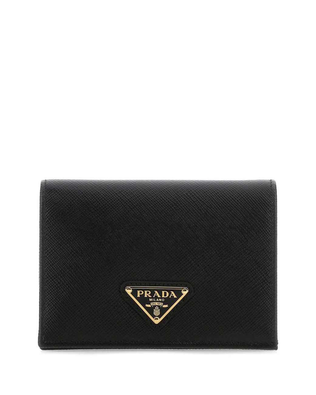 Prada Black Logo-Plaque Small Leather Wallet