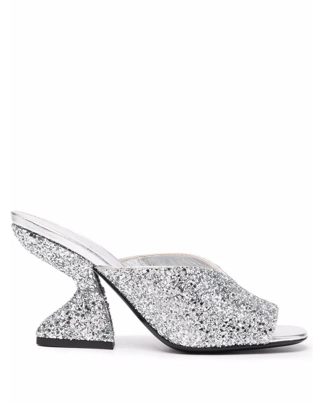 Ferragamo White Sansu Glitter-Detail Sandals