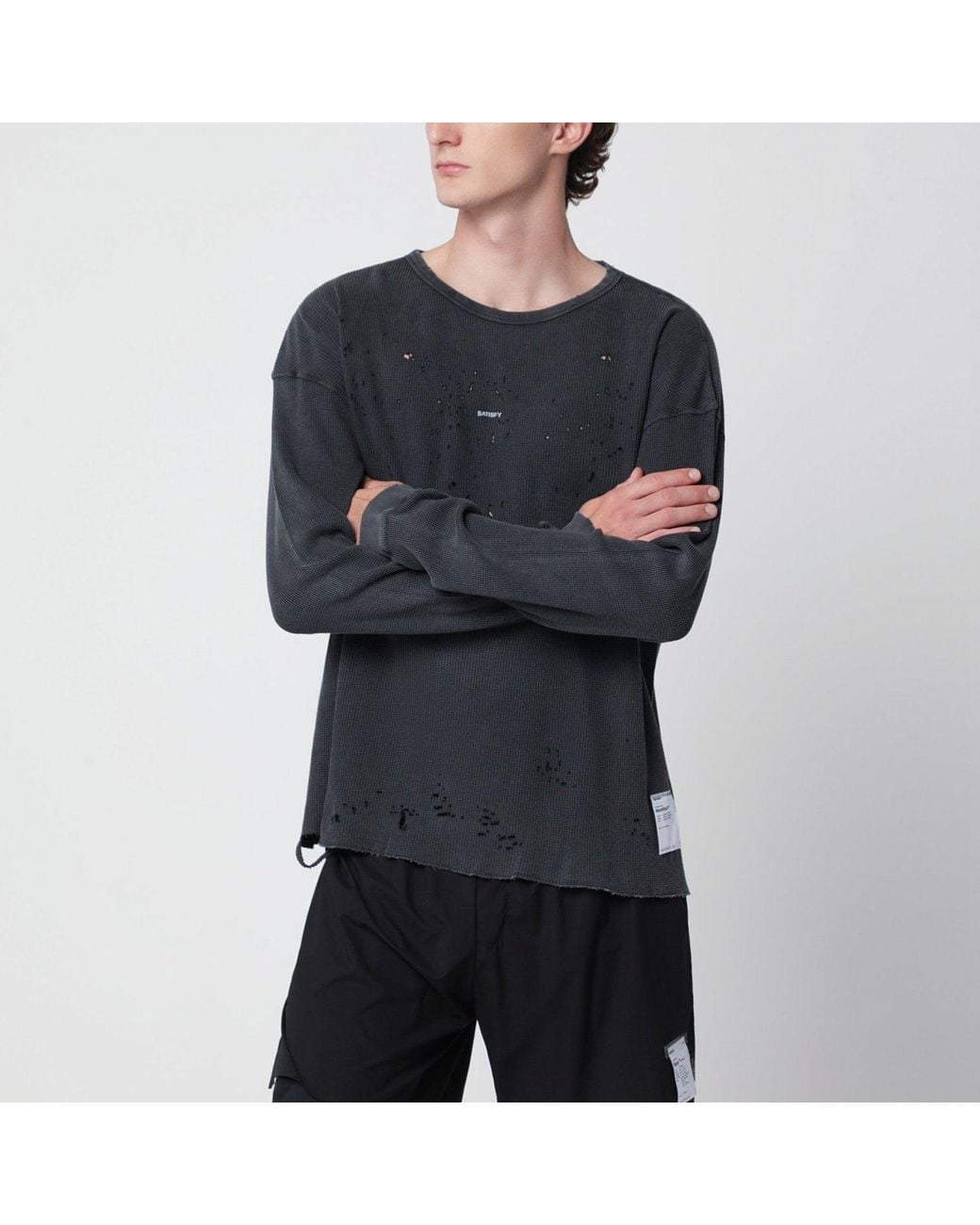 Satisfy Black Aged Mothtech Waffle Longsleeve Tshirt for men