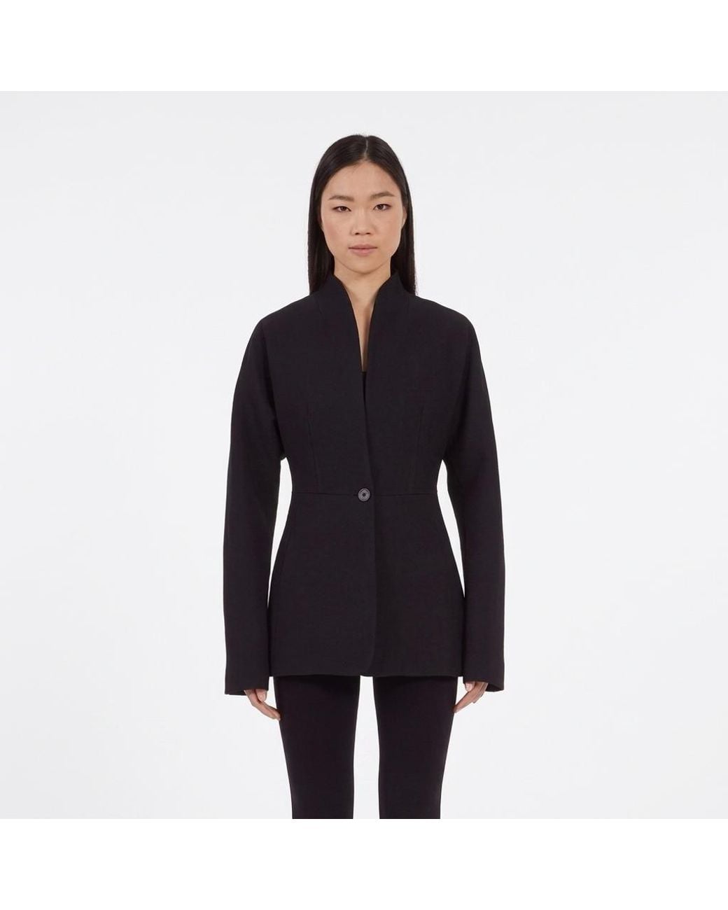 Ferragamo Black Stand-Collar Fitted Jacket