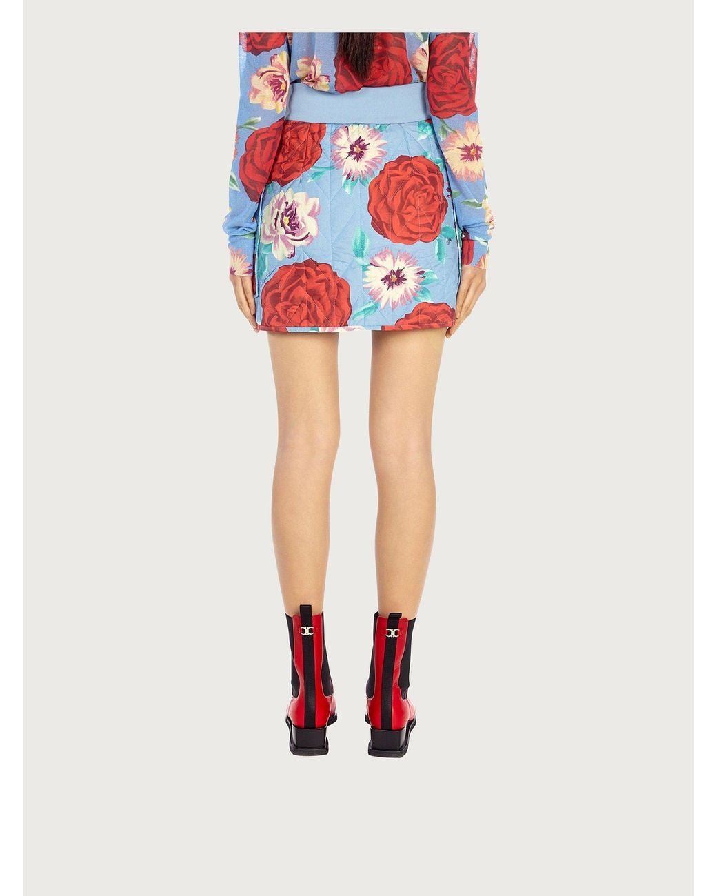 Ferragamo Quilted Mini Skirt, Light Floral in Red | Lyst