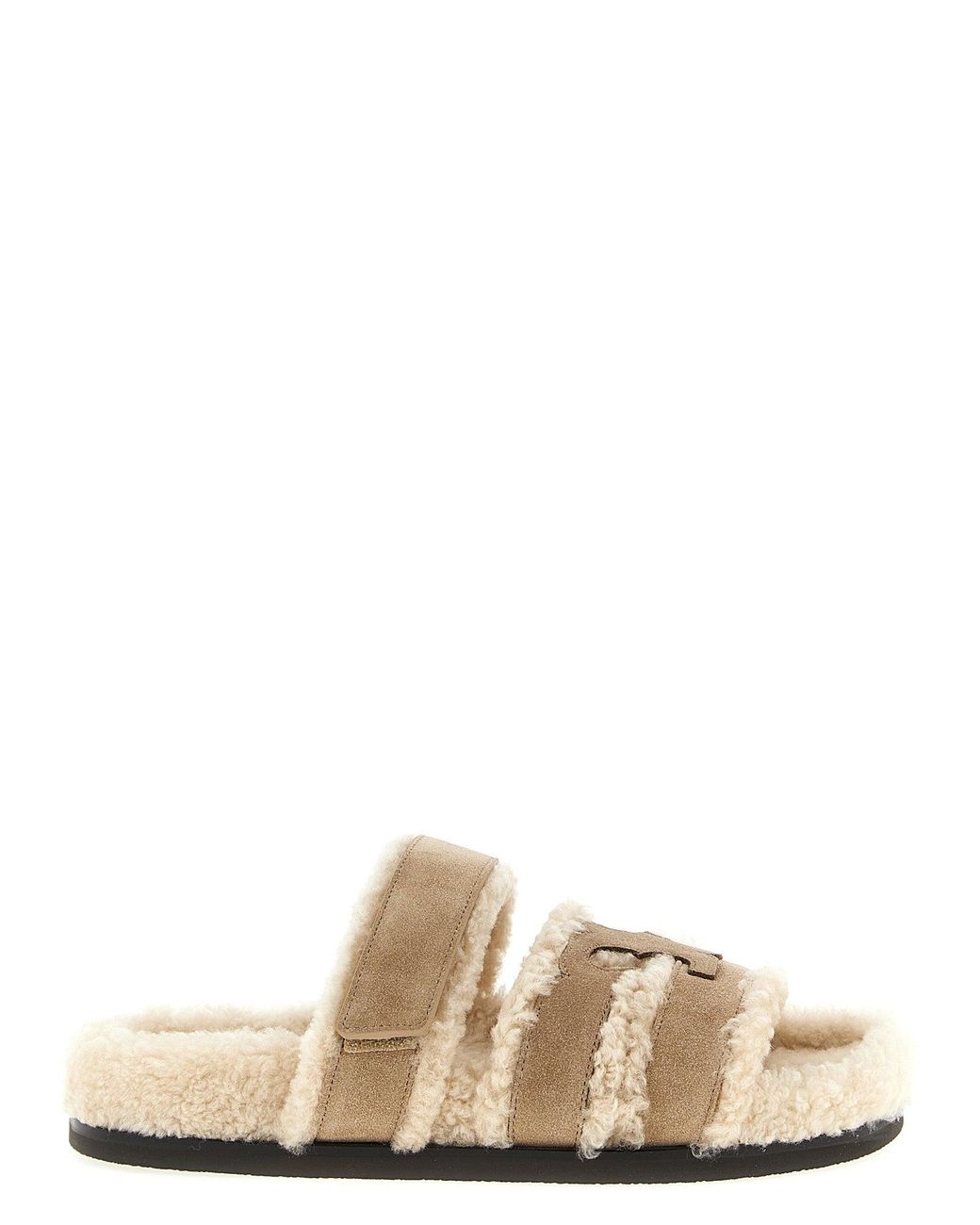 Tory Burch Natural Ines Shearling Burch Slide