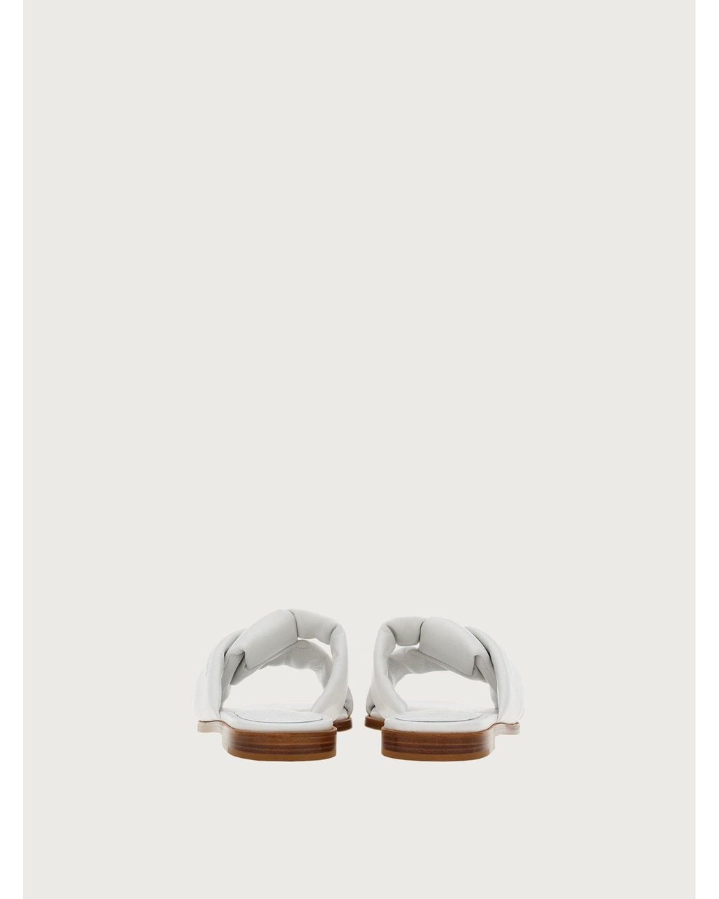 Ferragamo White Knott Strap Slides, Leather