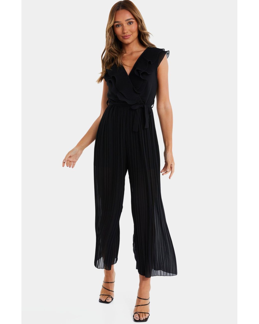 Quiz Pleated Jumpsuit in Black Lyst