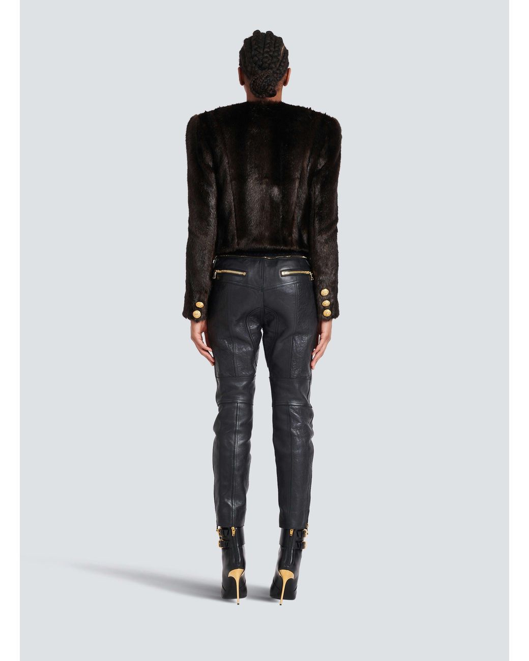 Balmain Gray Leather Pants