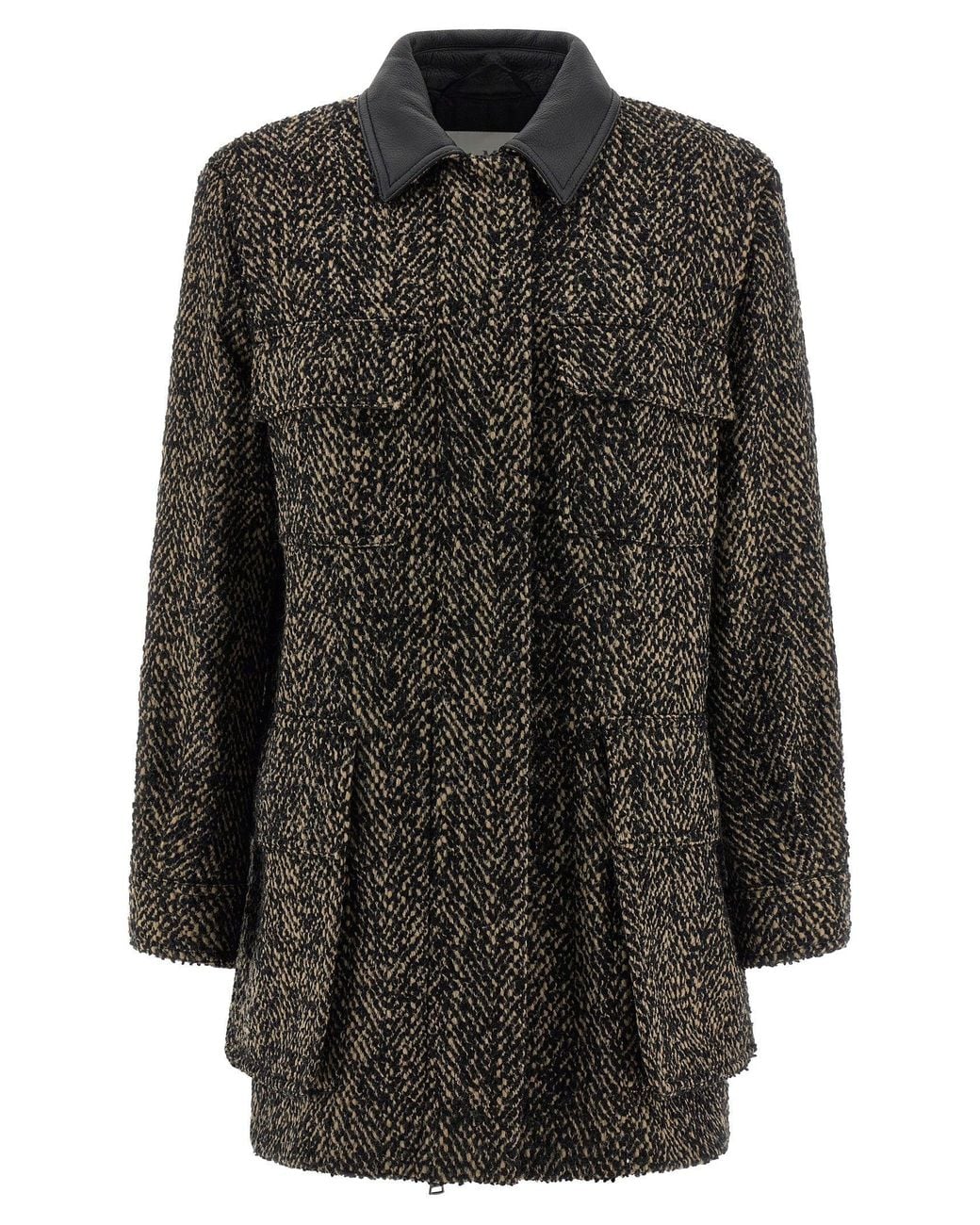 Max Mara Black Textured Pointed Collar Jacket