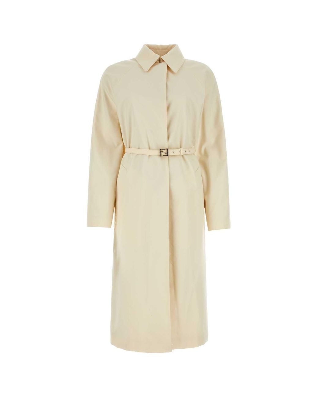 Fendi White Ivory Polyester Blend Overcoat