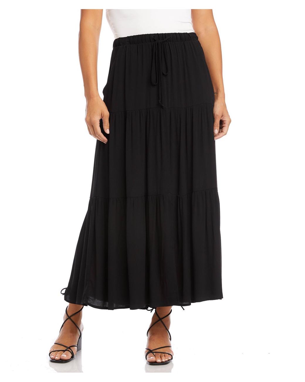 Karen Kane Tiered Midi Skirt in Black | Lyst