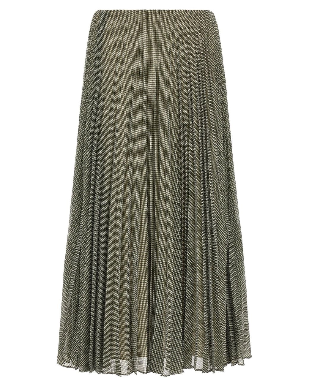 Vince Houndstooth Pleated Skirt in Green | Lyst
