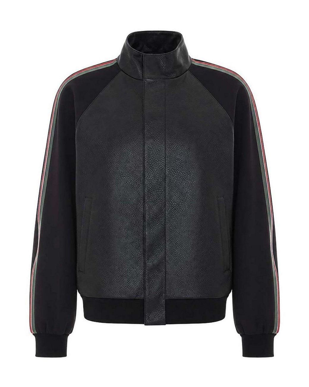 Gucci Gray Grany Leather With Web Bomber Jacket