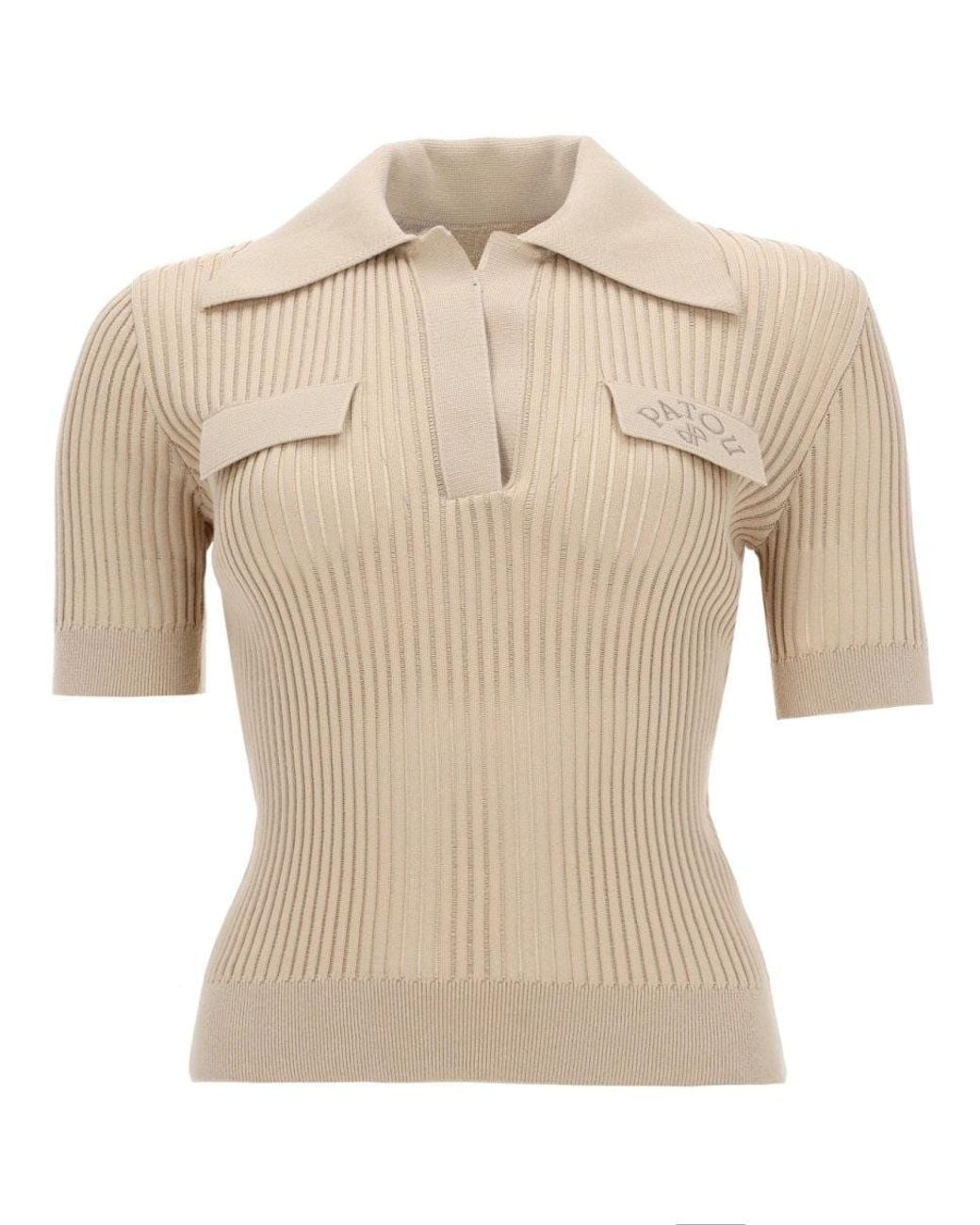 Patou Natural Ribbed Knit Polo Shirt