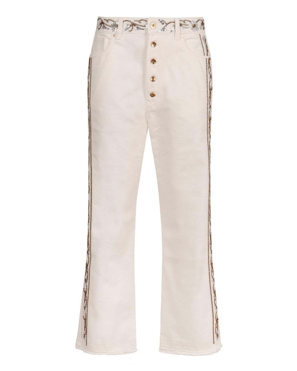 Rabanne White Rhinestone-Embellished Cropped Flare Jeans