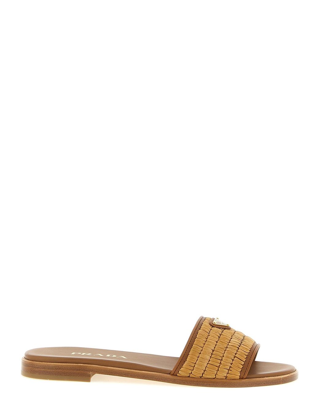 Prada Brown Raffia Slides
