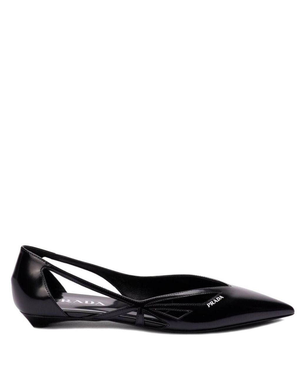 Prada Black 15Mm Cut-Out Leather Ballerina Shoes