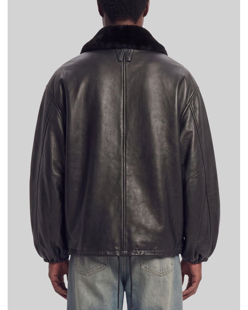 Willy Chavarria Gray Coach Leather Jacket for men